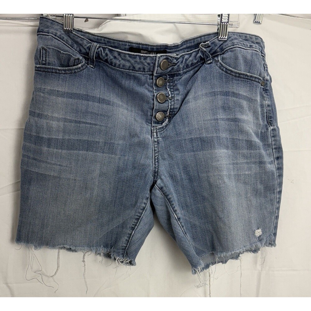 Simply Vera Wang Denim Cut - Off Shorts Woman’s 16 Light Wash Button Fly Raw Hem
